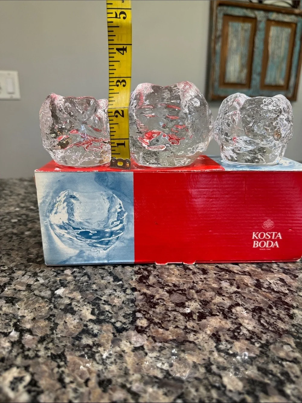 Kosta Boda Clear Textured snowballs Glass Votive Trio